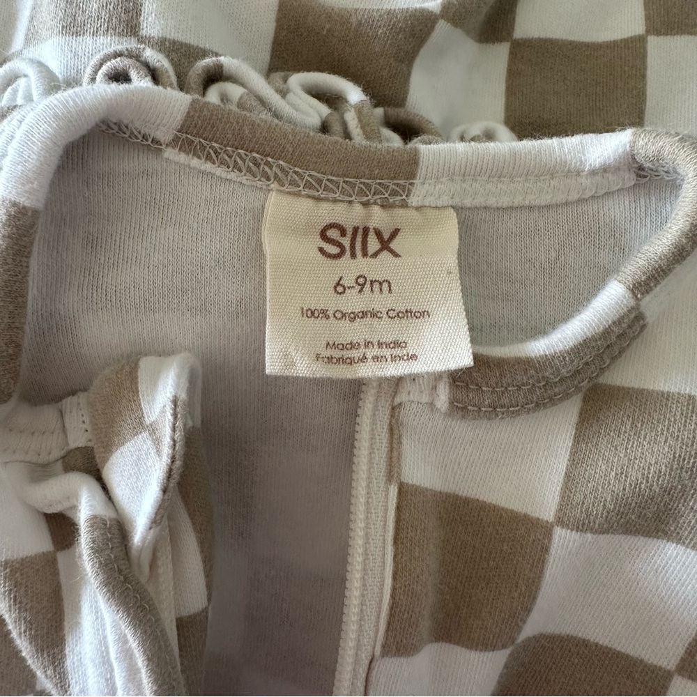 Beige Check Ruffle Footed One-Piece Footed Romper - Picture 3 of 3